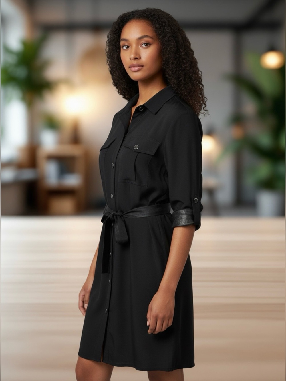 SW3 silk shirt dress with vegan belt size small